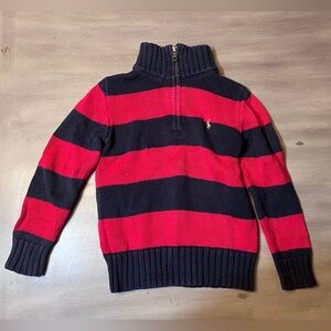 Ralph Lauren polo boys red navy blue striped quarter 1/4 zip sweater size 4